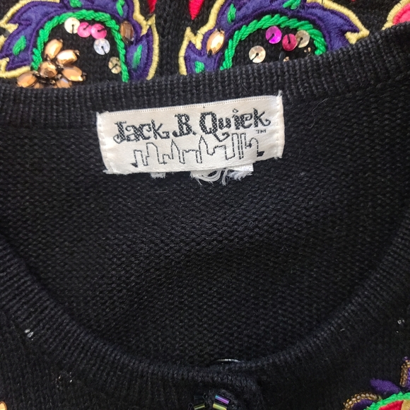 Vintage Jack B. Quick Sweatee Cardigan Mardi Gras Beaded Sequined Large XLarge - Picture 9 of 11